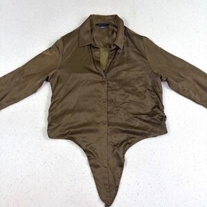 SANCTUARY Olive Green Satin-Finish Tie-Front Long Sleeve Blouse Size Medium